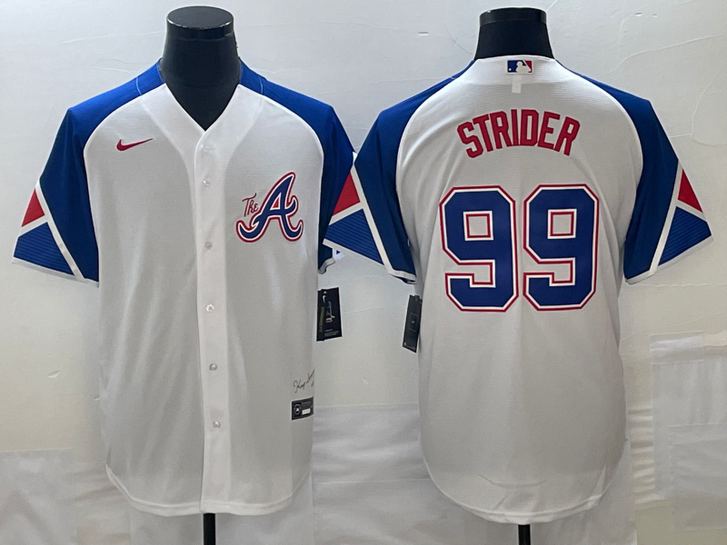 Men's Atlanta Braves Spencer Strider #99 White 2023 City Connect Replica Player Jersey1