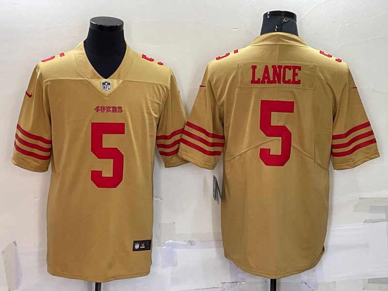 Men's San Francisco 49ers Trey Lance #5 Gold Inverted Team Game Jersey1
