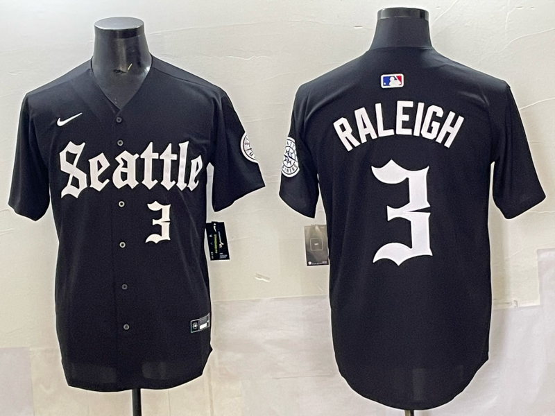 Men's Seattle Mariners Cal Raleigh #3 Black Replica Team Jersey