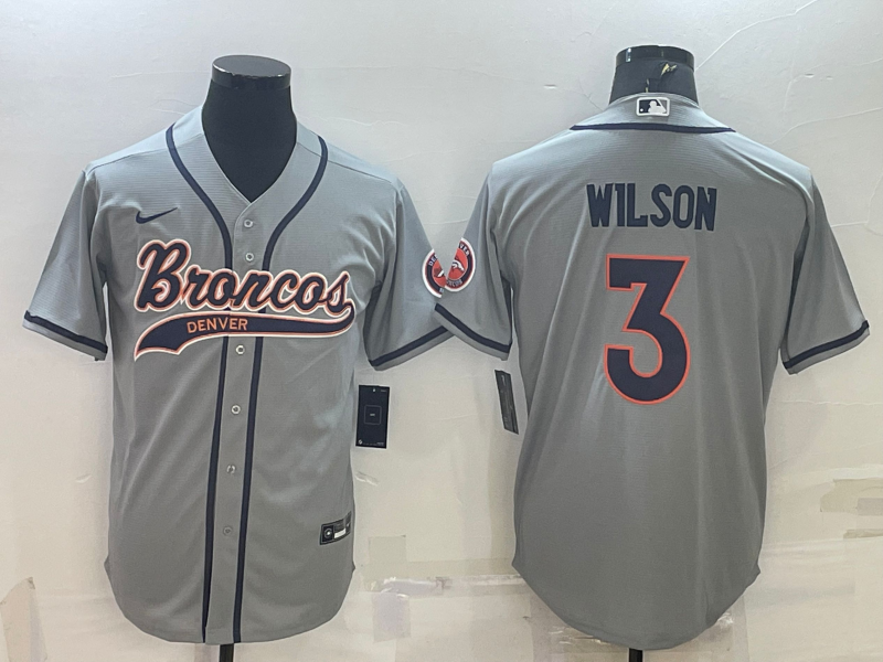 Men's Denver Broncos Russell Wilson #3 Gray Game Jersey1 Joint Edition