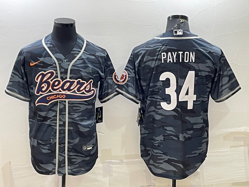 Men's Chicago Bears Walter Payton #34 Grey Camouflage Game Jersey1 Joint Edition