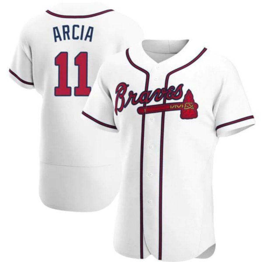 A.Braves #11 Orlando Arcia Player White Home Replica Elite Stitches Baseball Jerseys