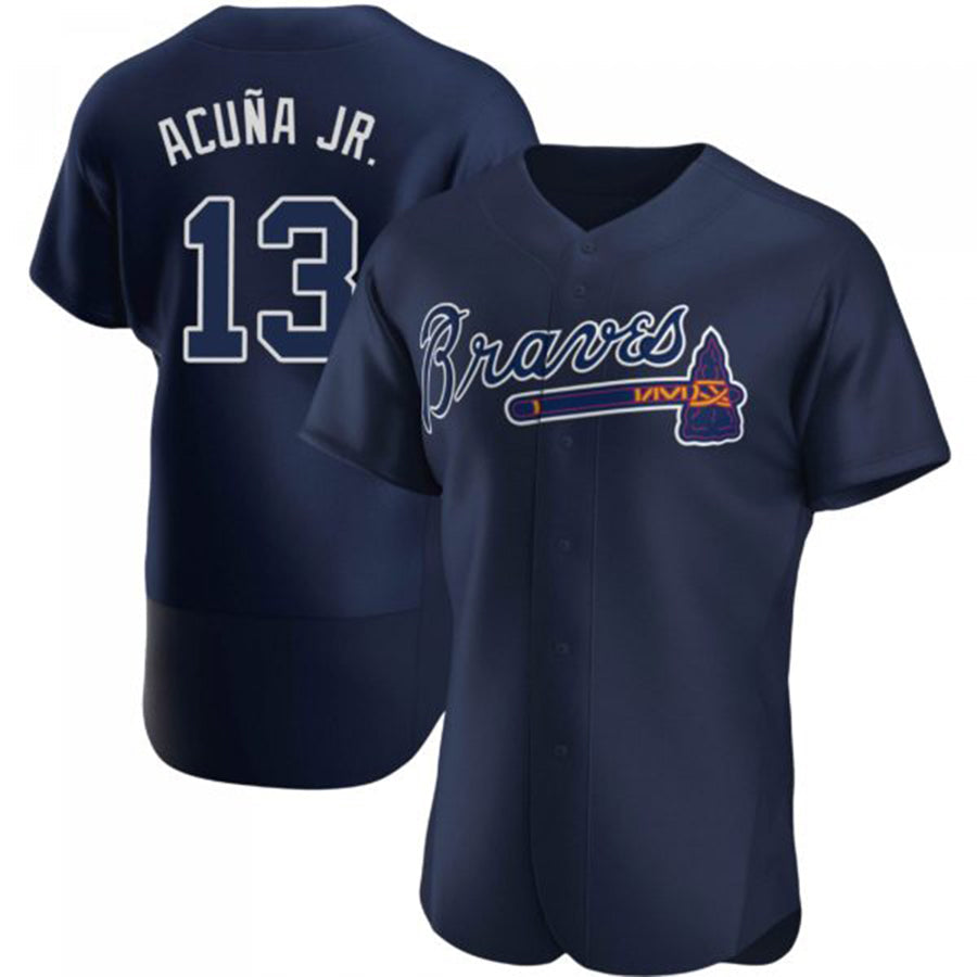 A.Braves #13 Ronald Acuna Jr. Player Navy Alternate Team Jersey Stitches Baseball Jerseys