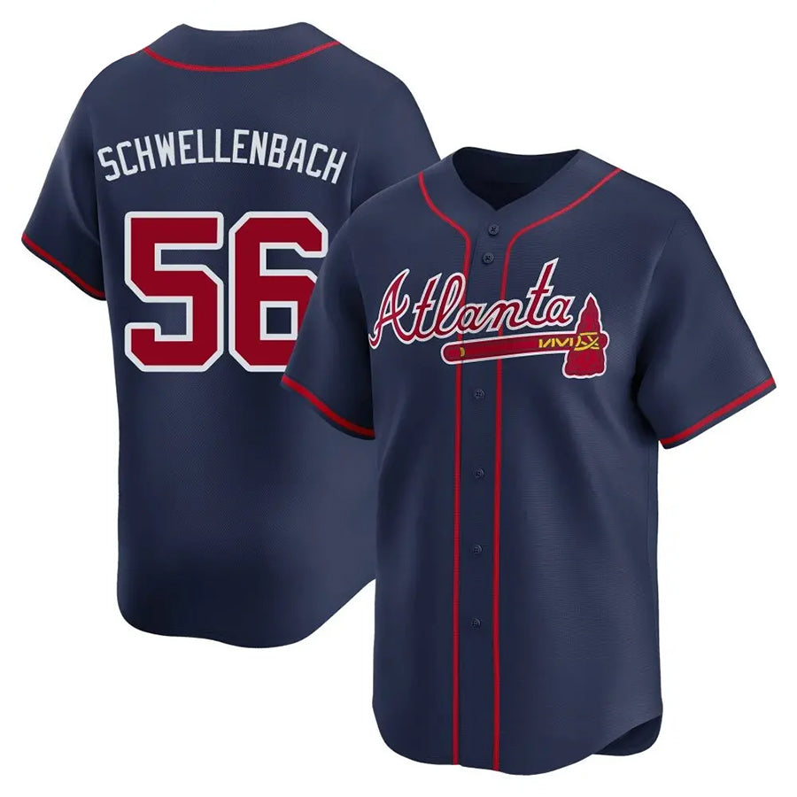 A.Braves #56 Spencer Schwellech Player Navy Limited Home Baseball Jerseys