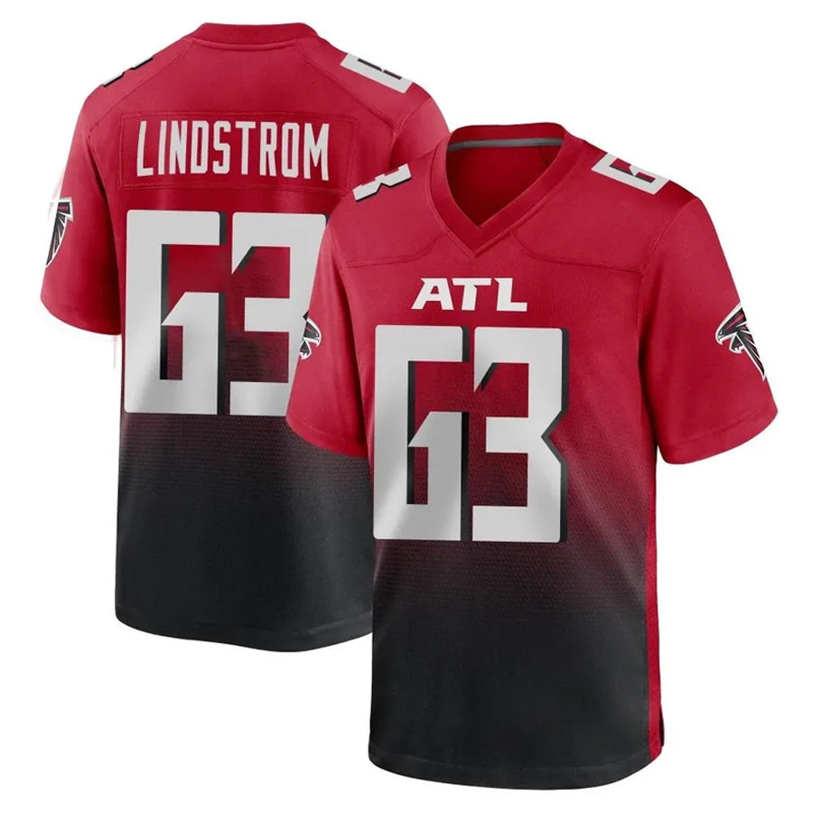 A.Falcons #63 Chris Lindstrom Player Red Home Game Football Jerseys