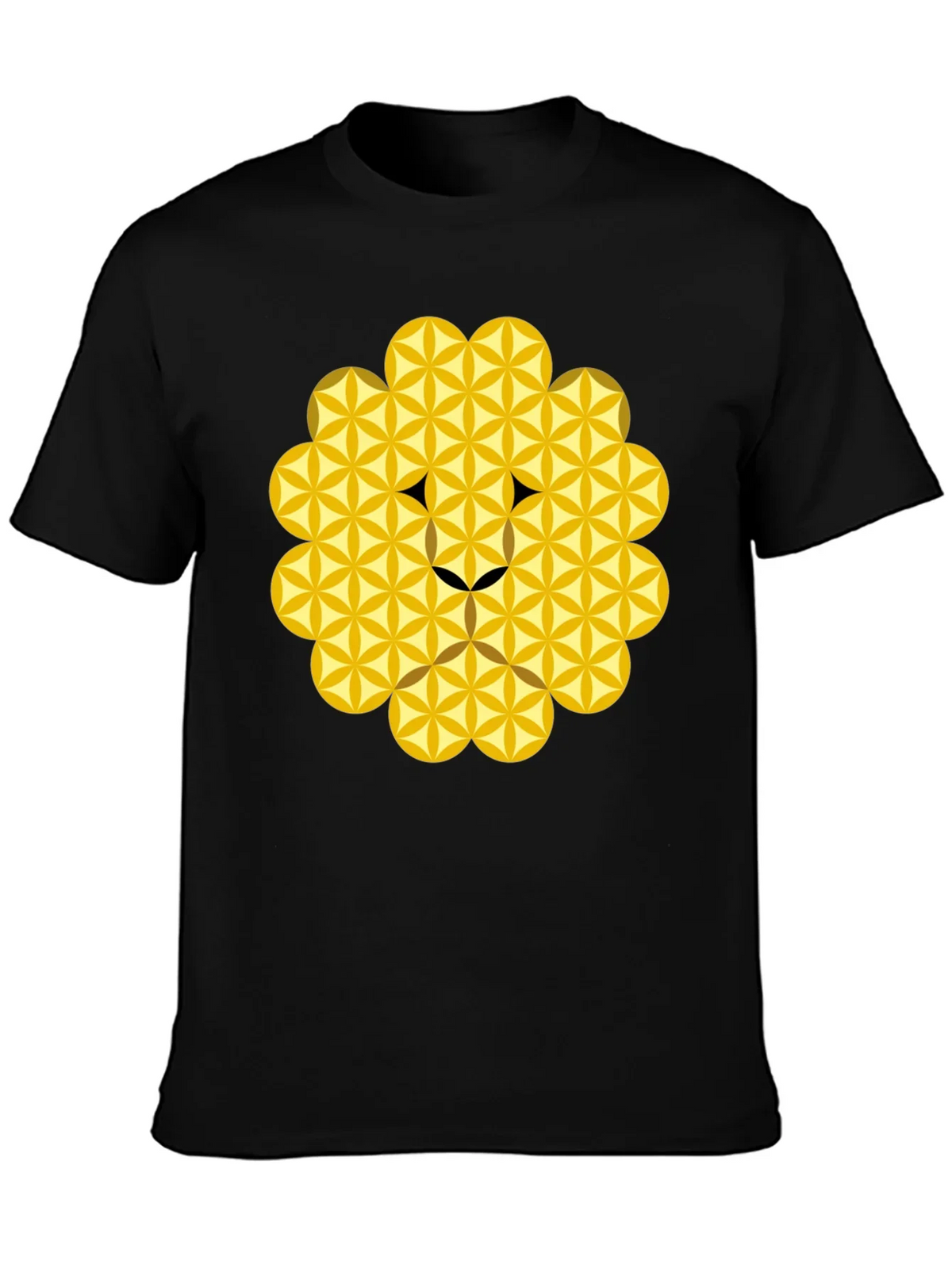 Geometric Flower of Life Lion Head Black T-Shirt