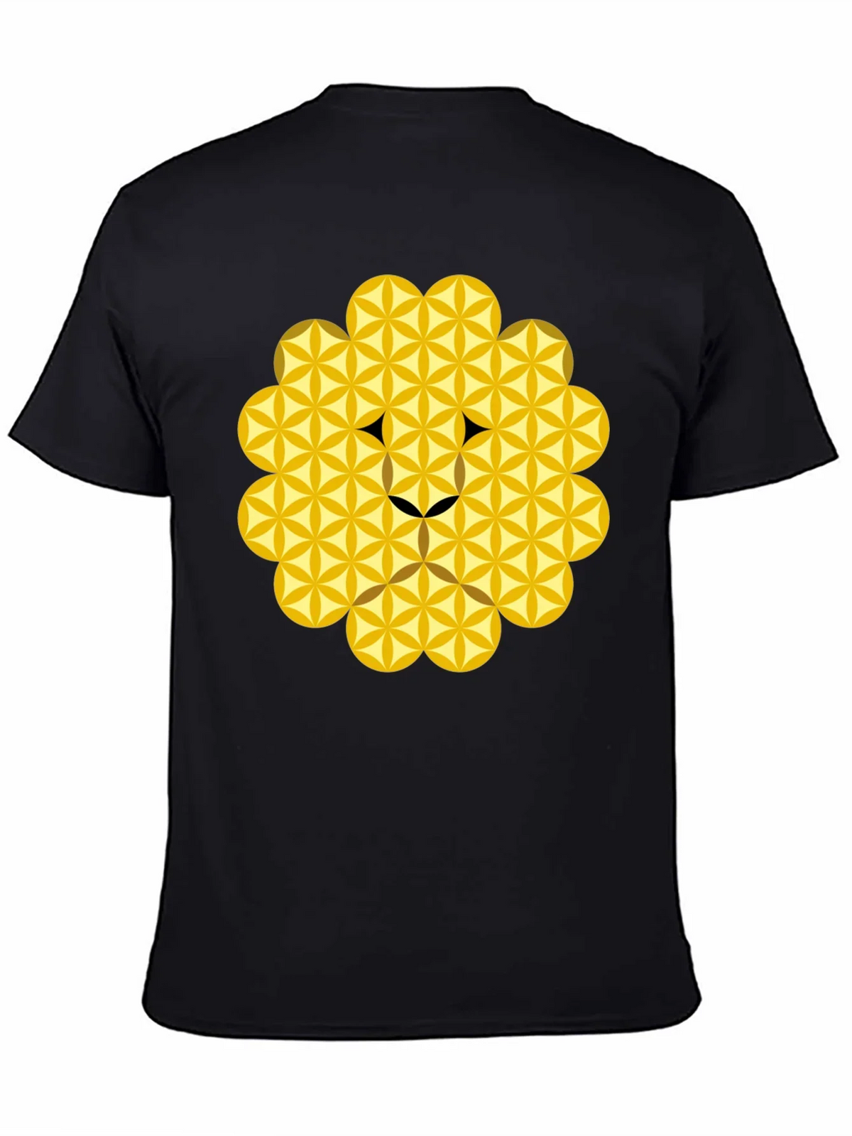Geometric Flower of Life Lion Head Black T-Shirt
