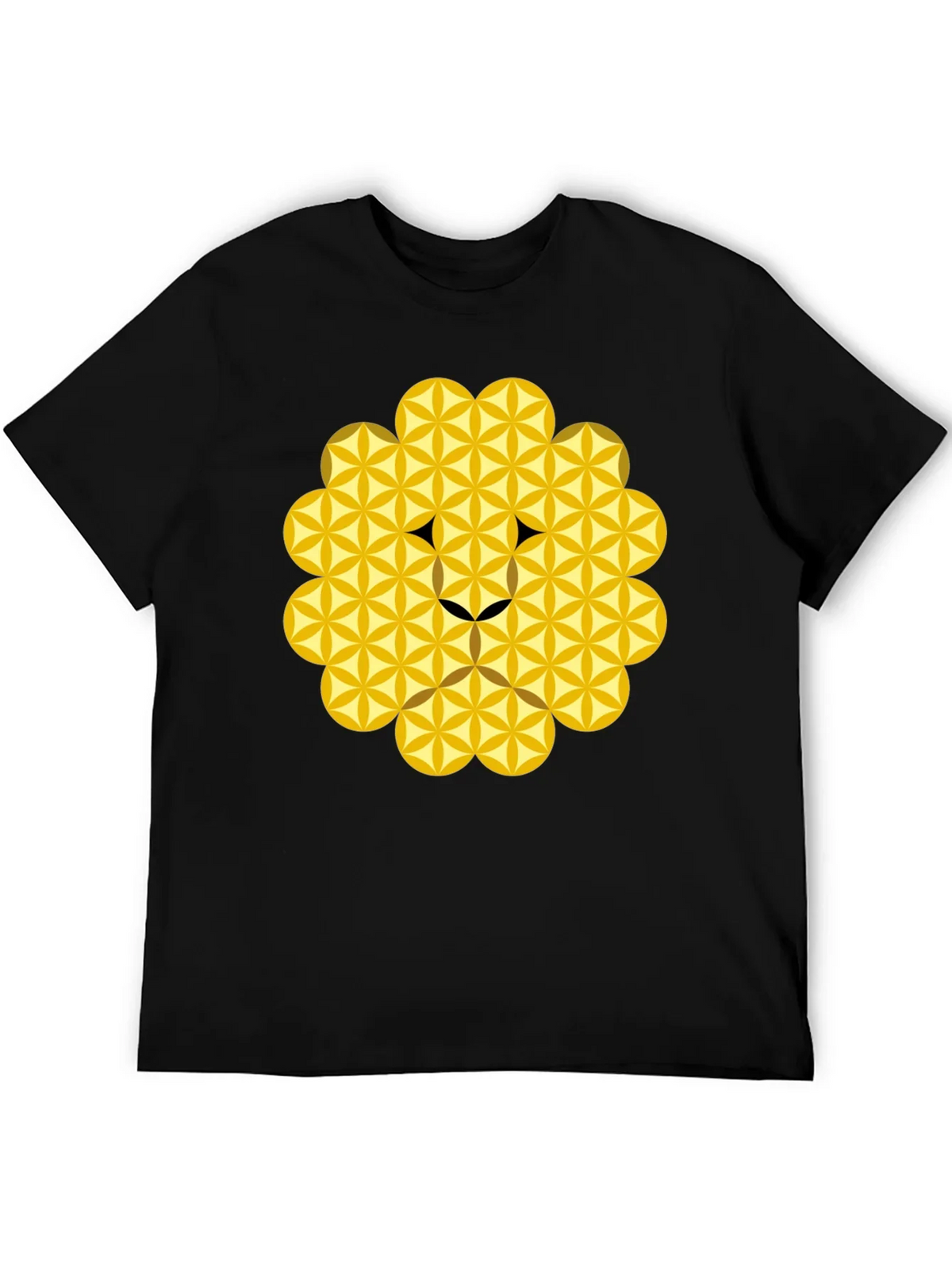 Geometric Flower of Life Lion Head Black T-Shirt