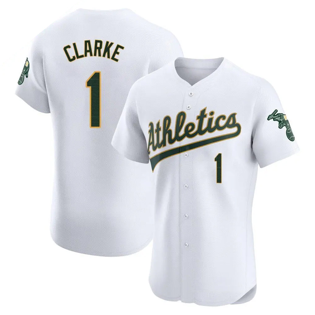 Athletics #1 Denzel Clarke Player White Elite Road Baseball Jerseys