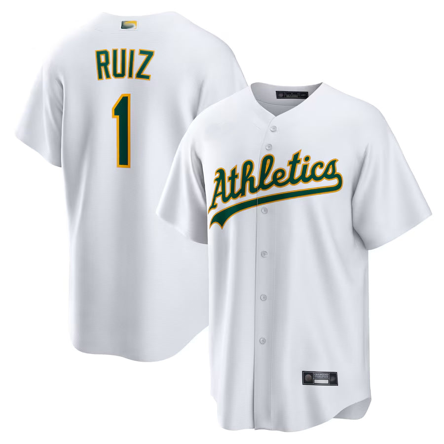 Athletics #1 Esteury Ruiz Player White Home Replica Baseball Jerseys
