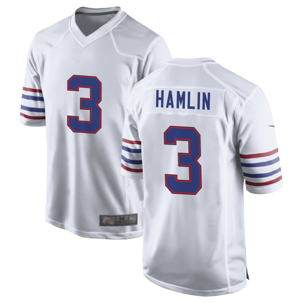 B.Bills #3 Damar Hamlin Player White Alternate Game Football Jerseys