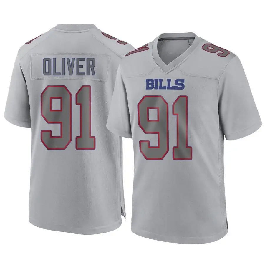B.Bills #91 Ed Oliver Player Gray Replica Game Football Jerseys