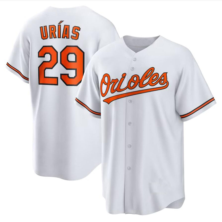 B.Orioles #29 Ram����n Ur����as Player White Home Replica Baseball Jerseys