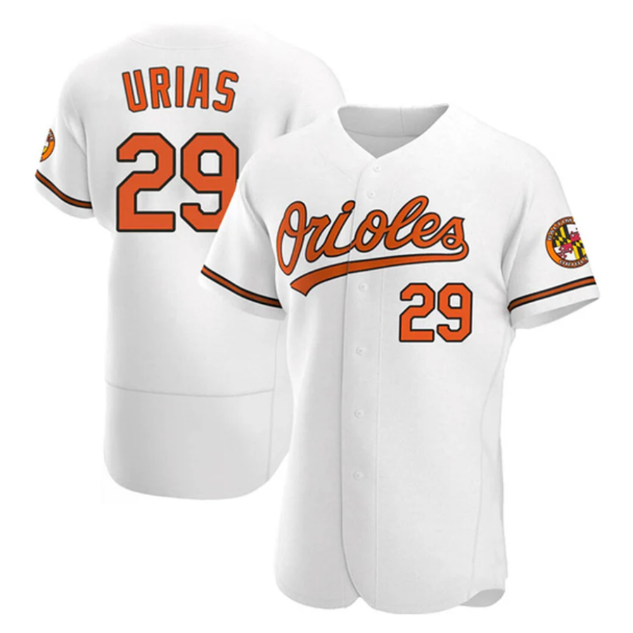 B.Orioles #29 Ram����n Ur����as Player White Home Replica Elite Baseball Jerseys