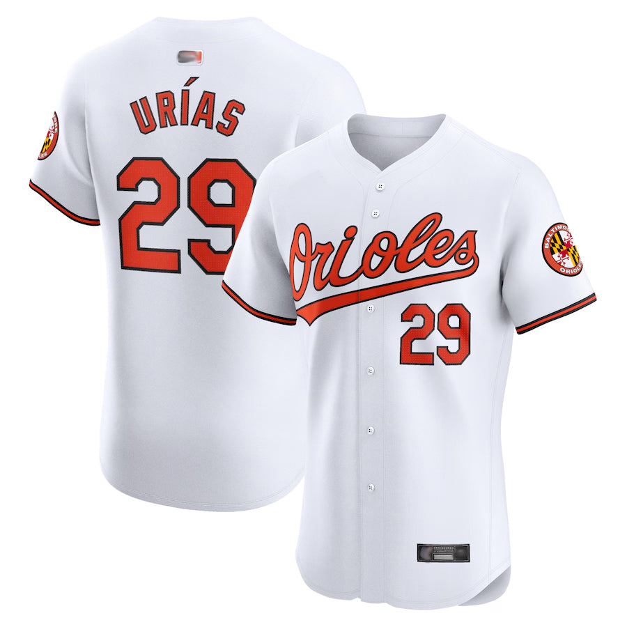 B.Orioles #29 Ramon Urias Player White Limited Elite Home Baseball Jerseys