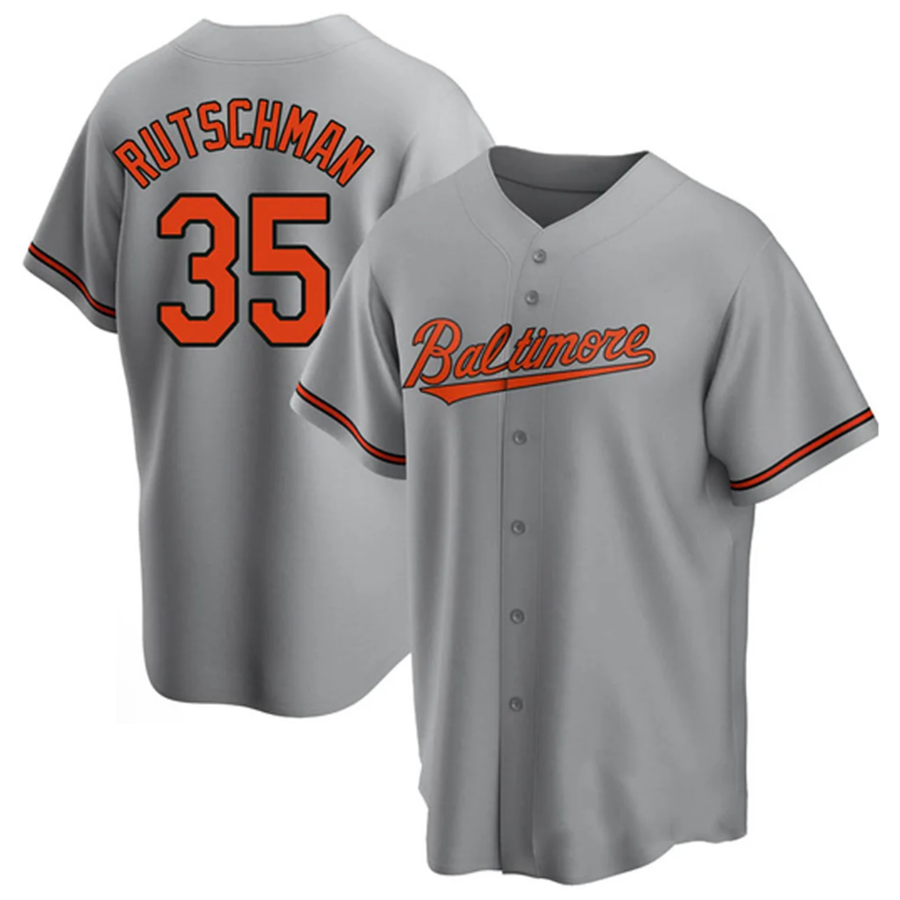 B.Orioles #35 Adley Rutschman Gray Home Replica Game Stitched Baseball Jerseys