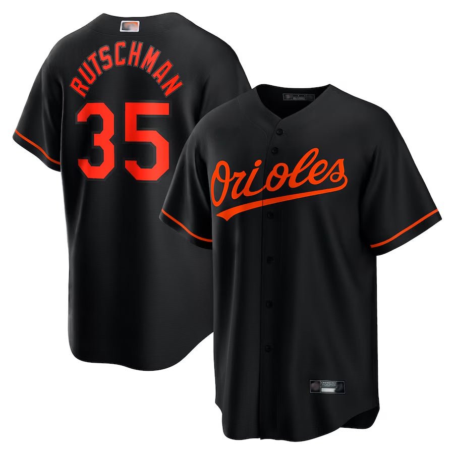 B.Orioles #35 Adley Rutschman Player Replica Black Game Baseball Jerseys