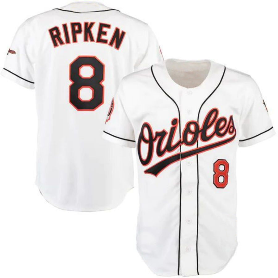 B.Orioles #8 Cal Ripken Player White Home Replica Game Baseball Jerseys