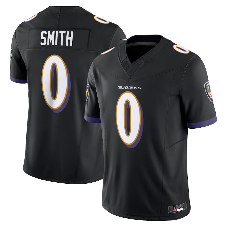 B.Ravens #0 Roquan Smith Player Black Vapor F.U.S.E. Limited Football Jerseys