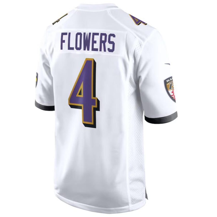B.Ravens #4 Zay Flowers Player White Game Home Football Jerseys