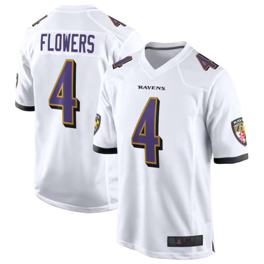 B.Ravens #4 Zay Flowers Player White Game Home Football Jerseys