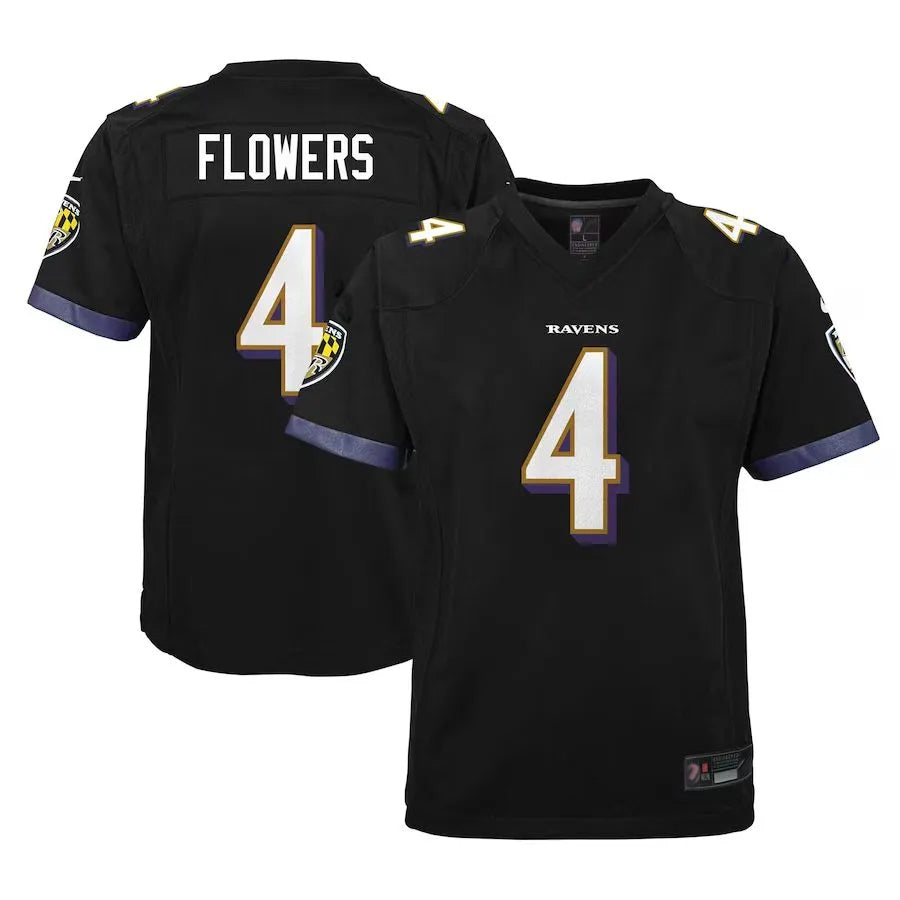 B.Ravens #4 Zay Flowers Player Fashion Black Game Football Jerseys
