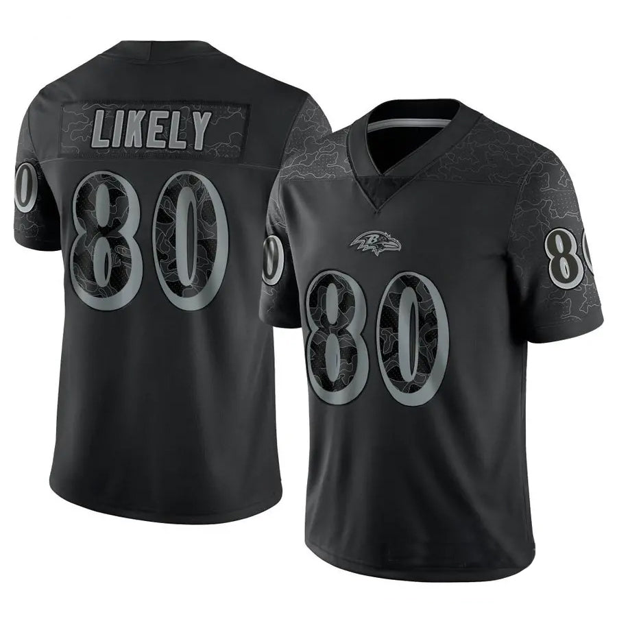 B.Ravens #80 Isaiah Likely Player Black REFLECTIVE Limited Football Jerseys