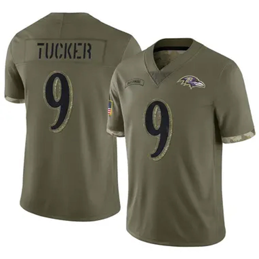 B.Ravens #9 Justin Tucker Player Olive Salute To Service Football Jerseys