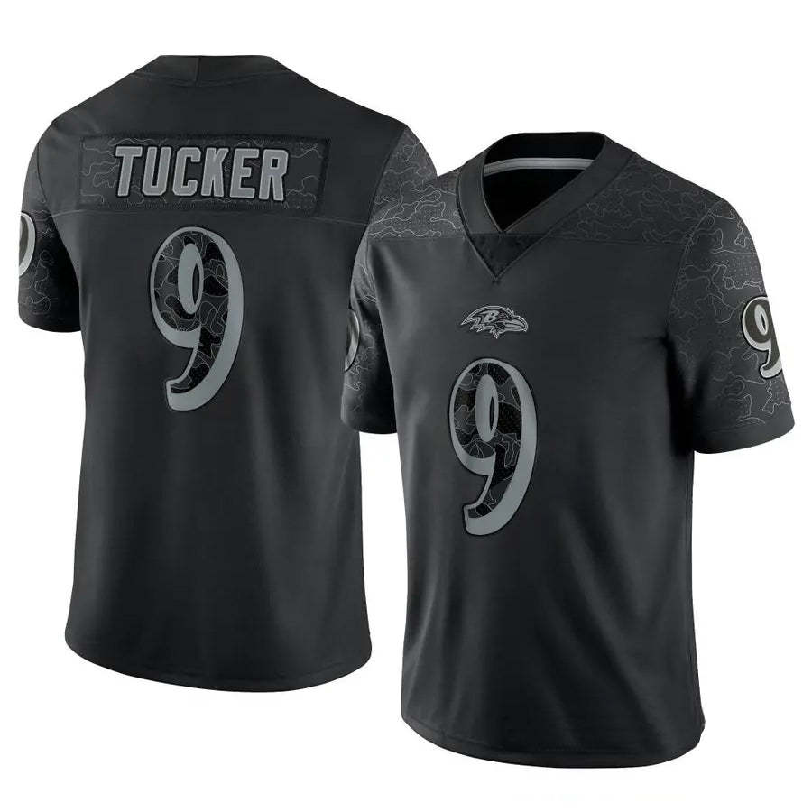 B.Ravens #9 Justin Tucker Player RFLCTV Limited Black Football Jerseys