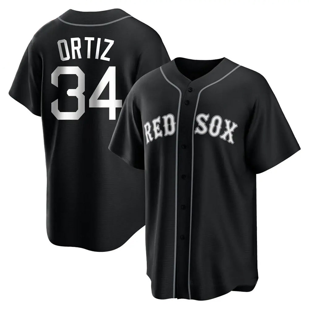 B.Red Sox #34 David Ortiz Player Black Game Baseball Jerseys