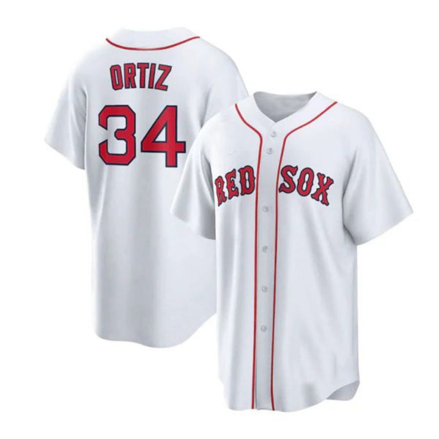 B.Red Sox #34 David Ortiz Home Replica Player White Baseball Jerseys