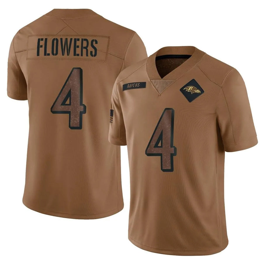 B.Ravens #4 Zay Flowers Player Brown Salute To Service Limited Football Jerseys