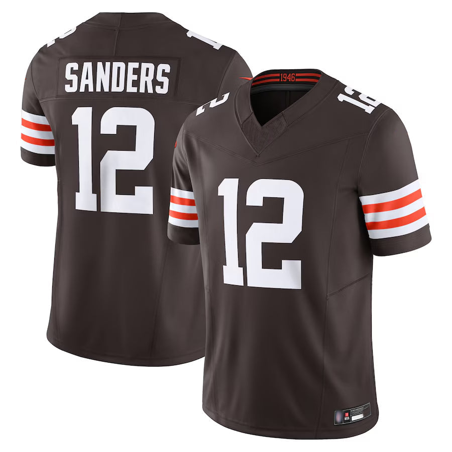 C.Browns #12 Shedeur Sanders Vapor F.U.S.E. Limited Brown Football Jerseys