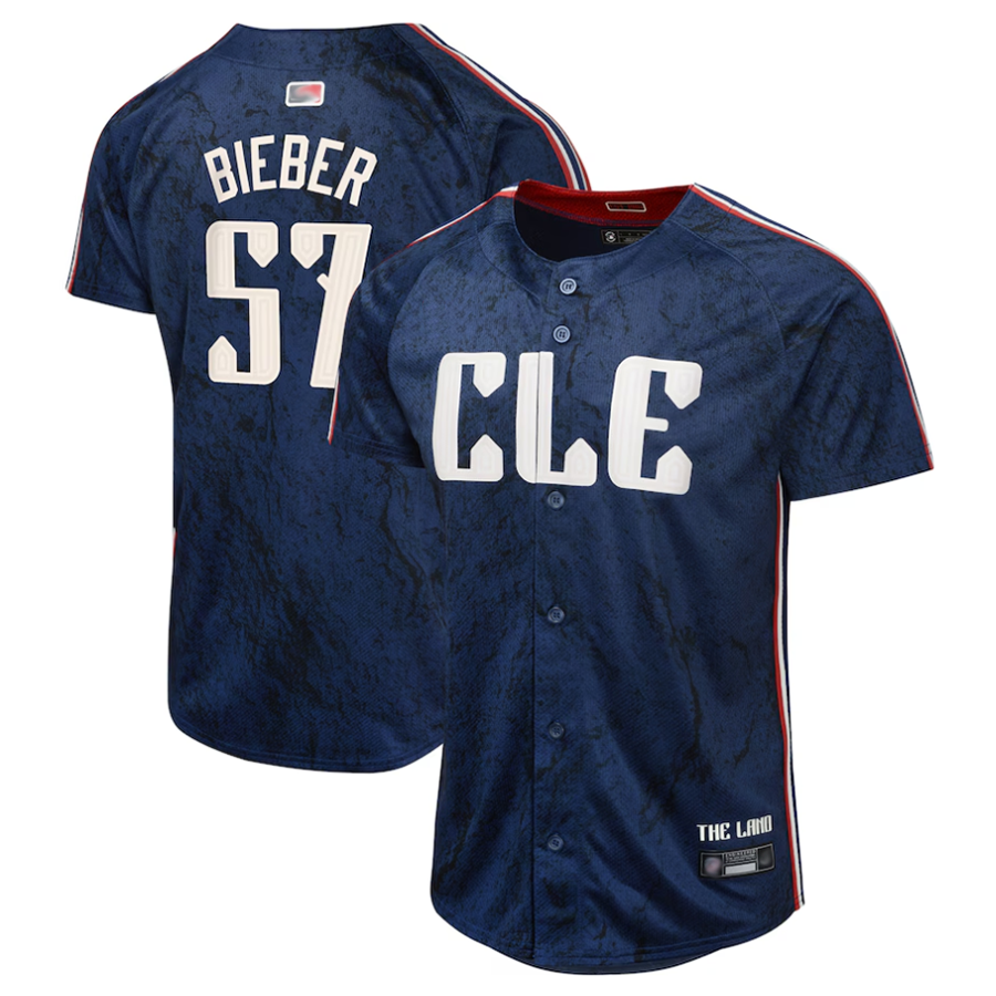 C.Guardians #57 Shane Bieber Player Navy City Connect Limited Baseball Jerseys