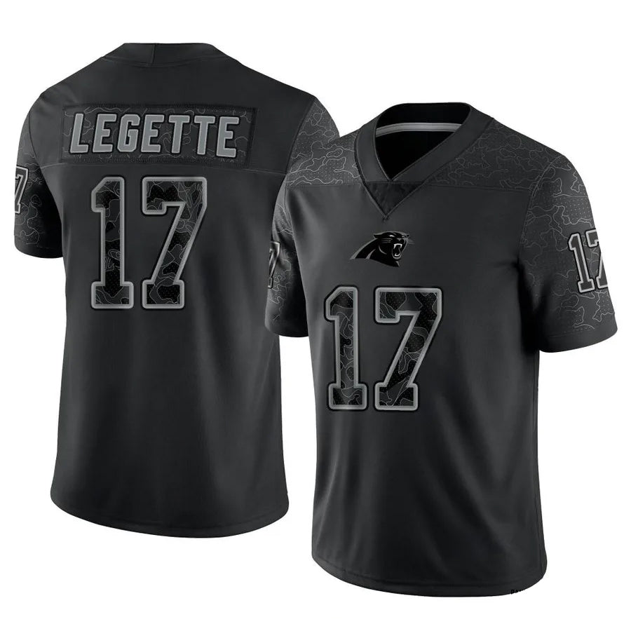 C.Panthers #17 Xavier Legette Player Black REFLECTIVE Limited Football Jerseys