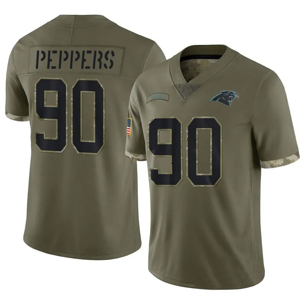 C.Panthers #90 Julius Peppers Player Olive Salute to Service Game Football Jerseys