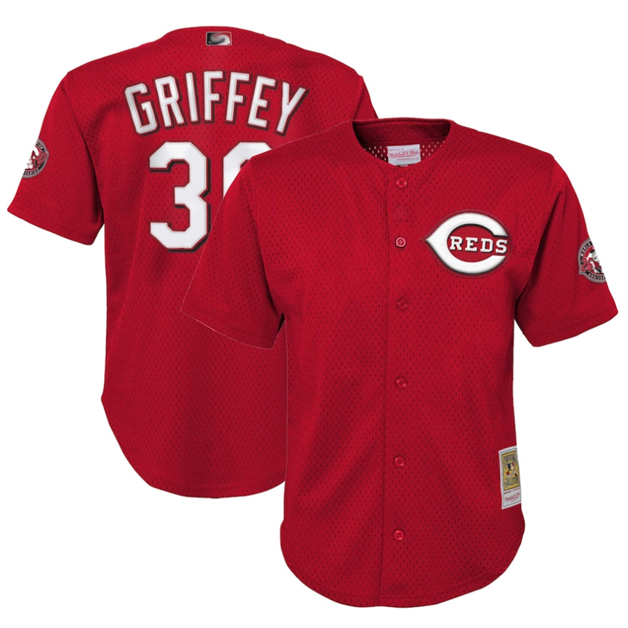 C.Reds #30 Ken Griffey Jr. Player  Red Cooperstown Collection Mesh Batting Practice Baseball Jerseys