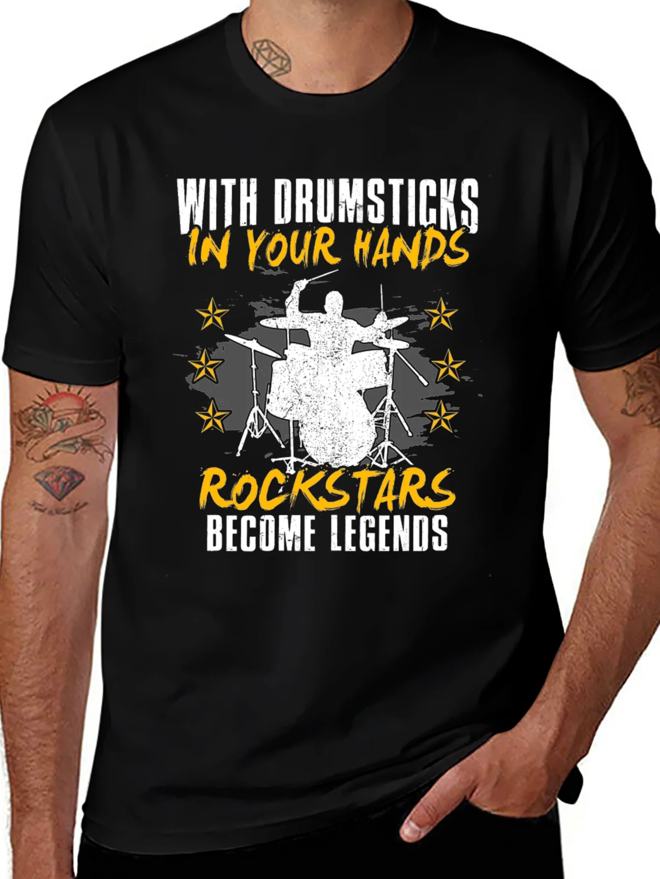 Drummer Rockstar T-Shirt - With Drumsticks In Your Hands - Unisex