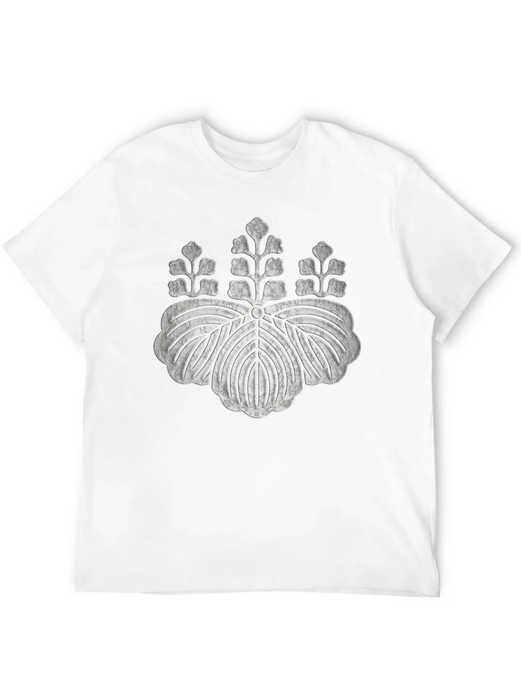 Black T-Shirt with Distressed Japanese Crest Design