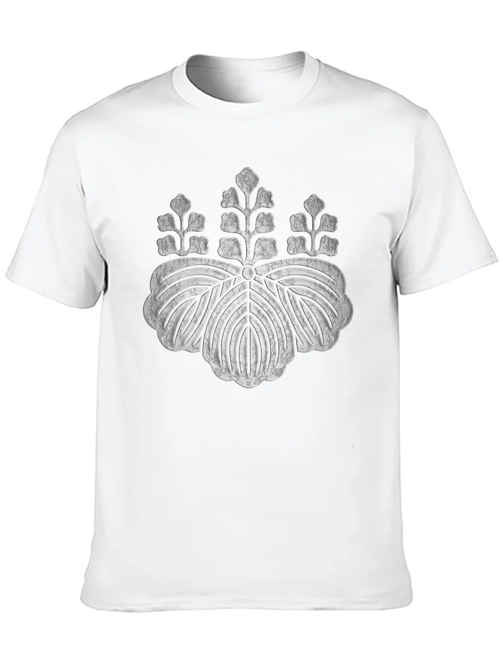 Black T-Shirt with Distressed Japanese Crest Design