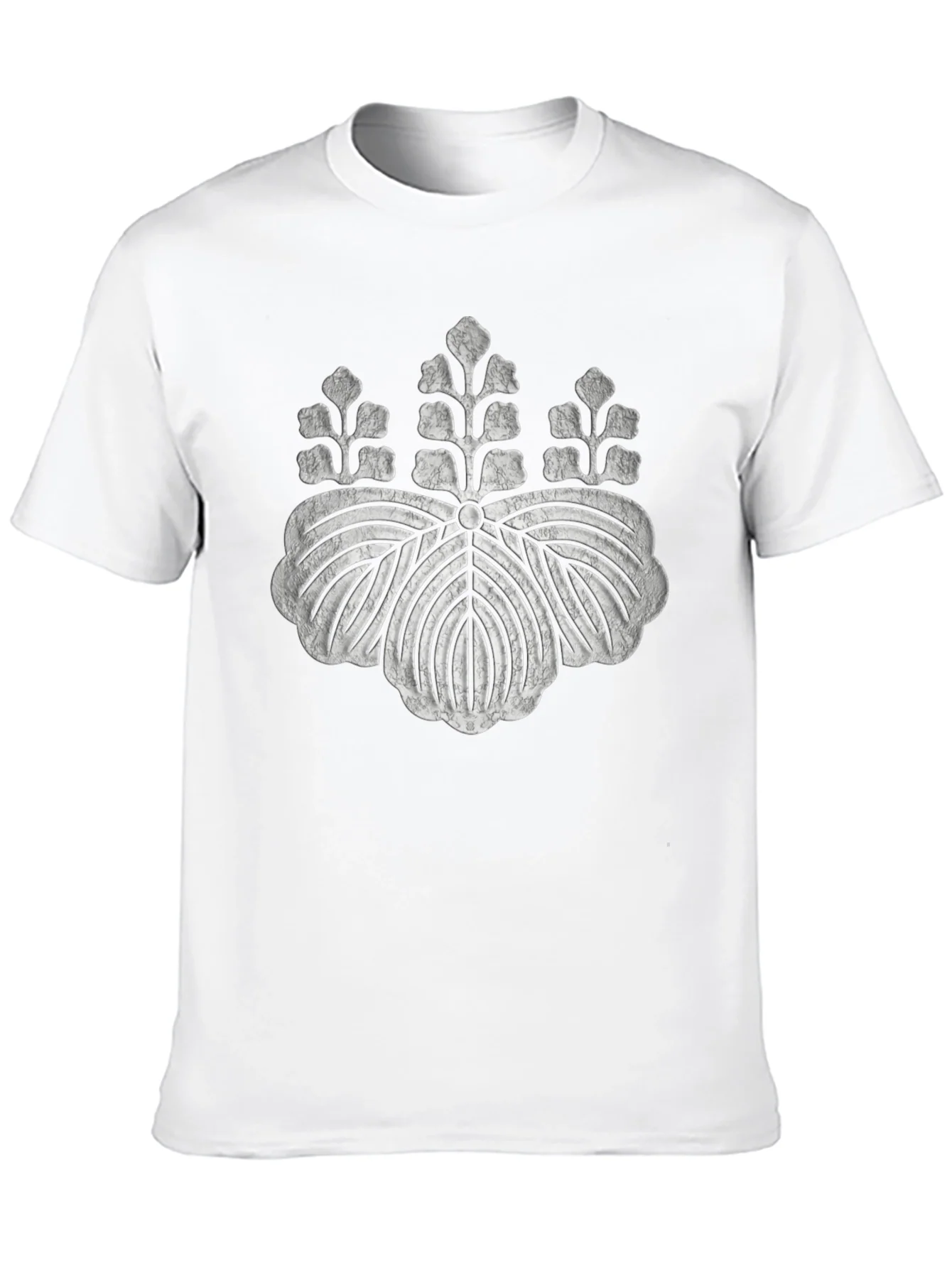 Black T-Shirt with Distressed Japanese Crest Design