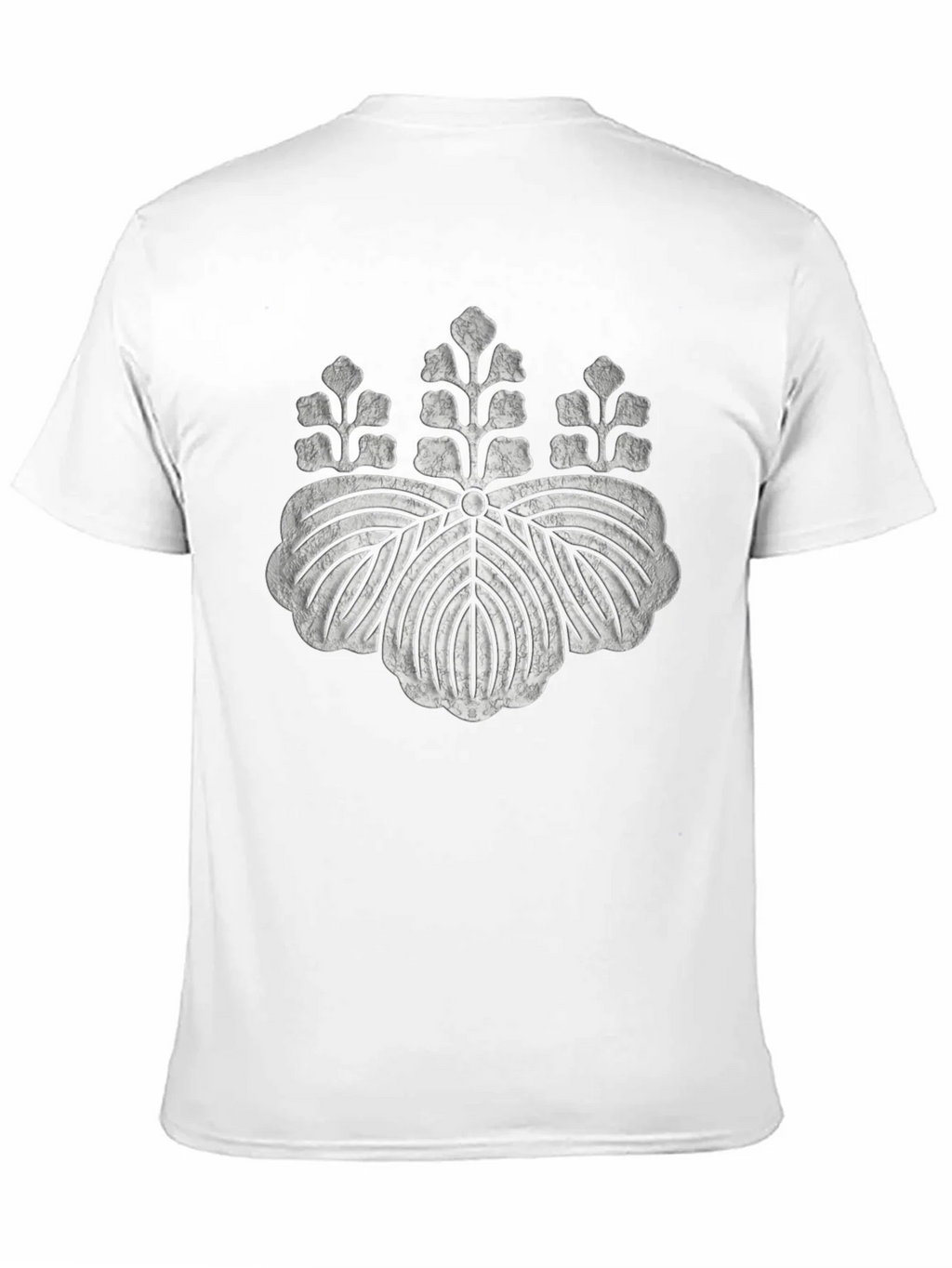 Black T-Shirt with Distressed Japanese Crest Design