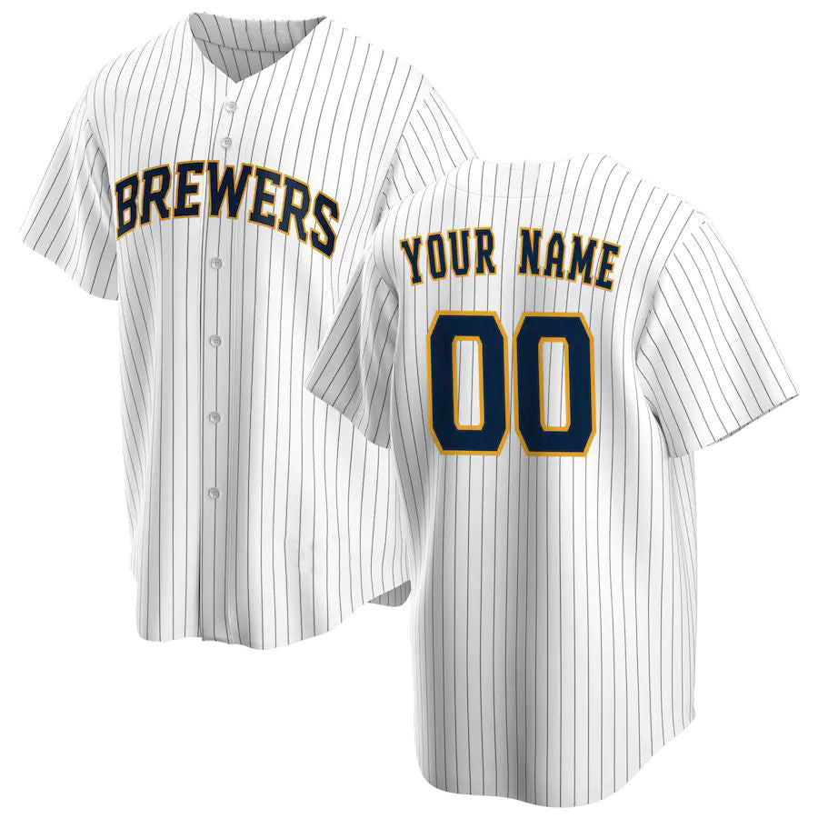 Custom M.Brewers White Replica Game Baseball Jerseys