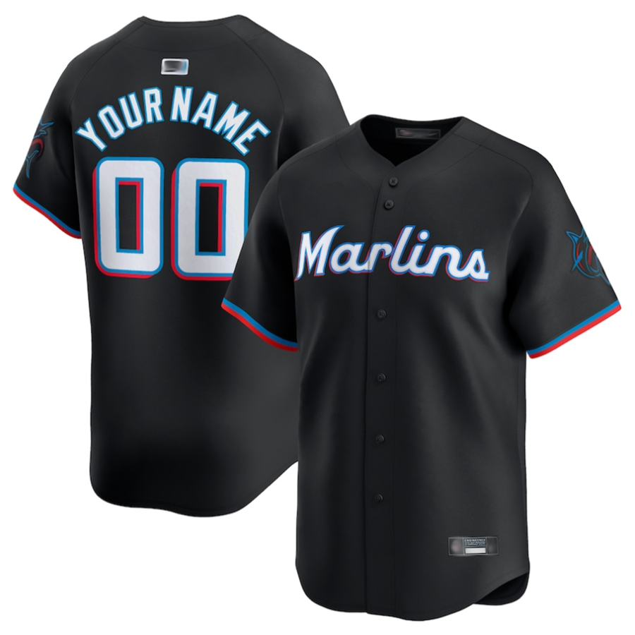 Custom M.Marlins Black Limited Game Baseball Jerseys