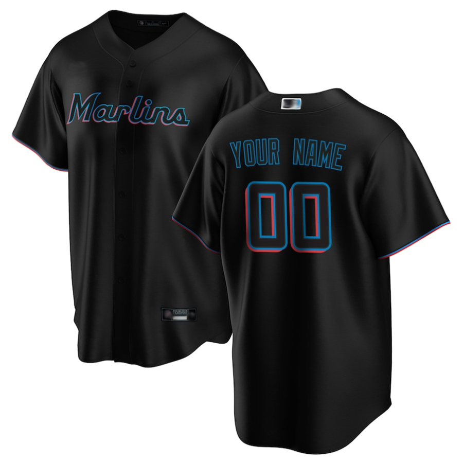 Custom M.Marlins Black Replica Game Baseball Jerseys