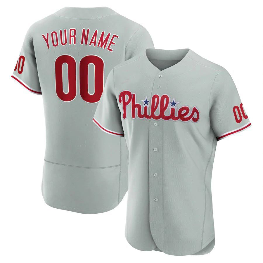 Custom P.Phillies Gray Road Home Replica Elite Baseball Jerseys