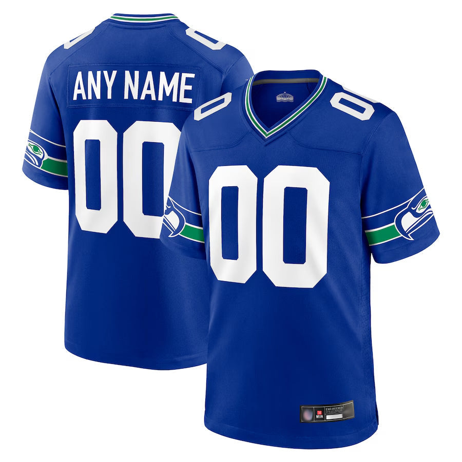 Custom S.Seahawks Royal Throwback Game Football Jerseys