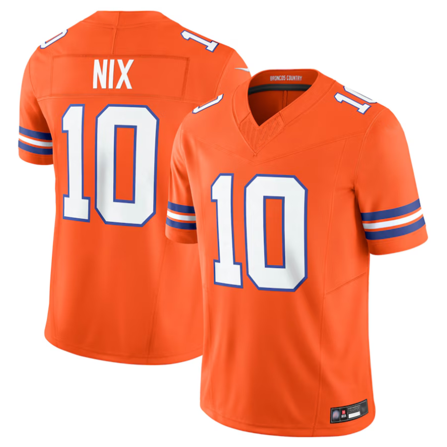 D.Broncos #10 Bo Nix Player Orange Vapor F.U.S.E. Limited Football Jerseys