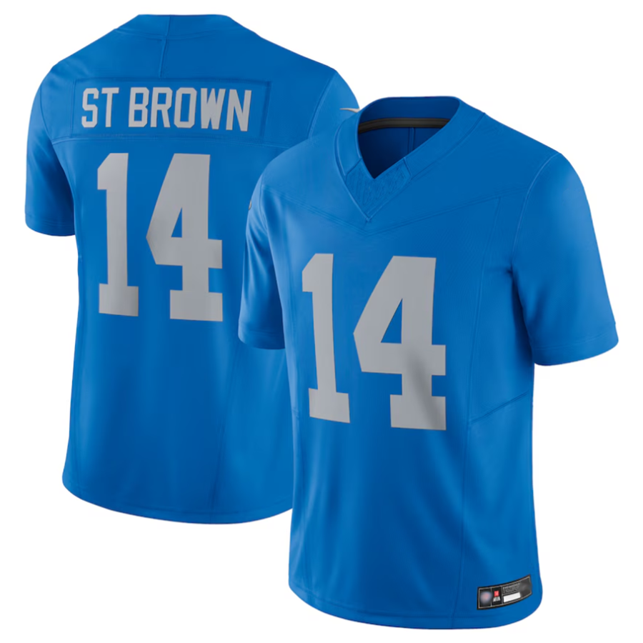 D.Lions #14 Amon-Ra St. Brown Player Blue Vapor F.U.S.E. Limited Football Jerseys