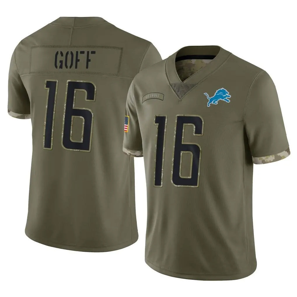 D.Lions #16 Jared Goff Player Salute To Service Limited Olive Football Jerseys